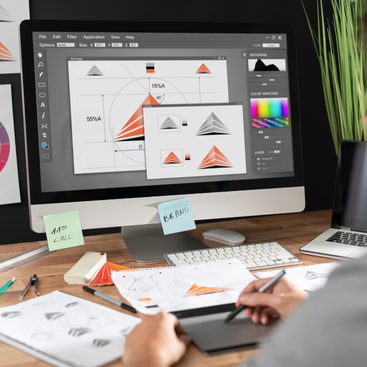 Graphic design workspace showcasing branding solutions for small businesses